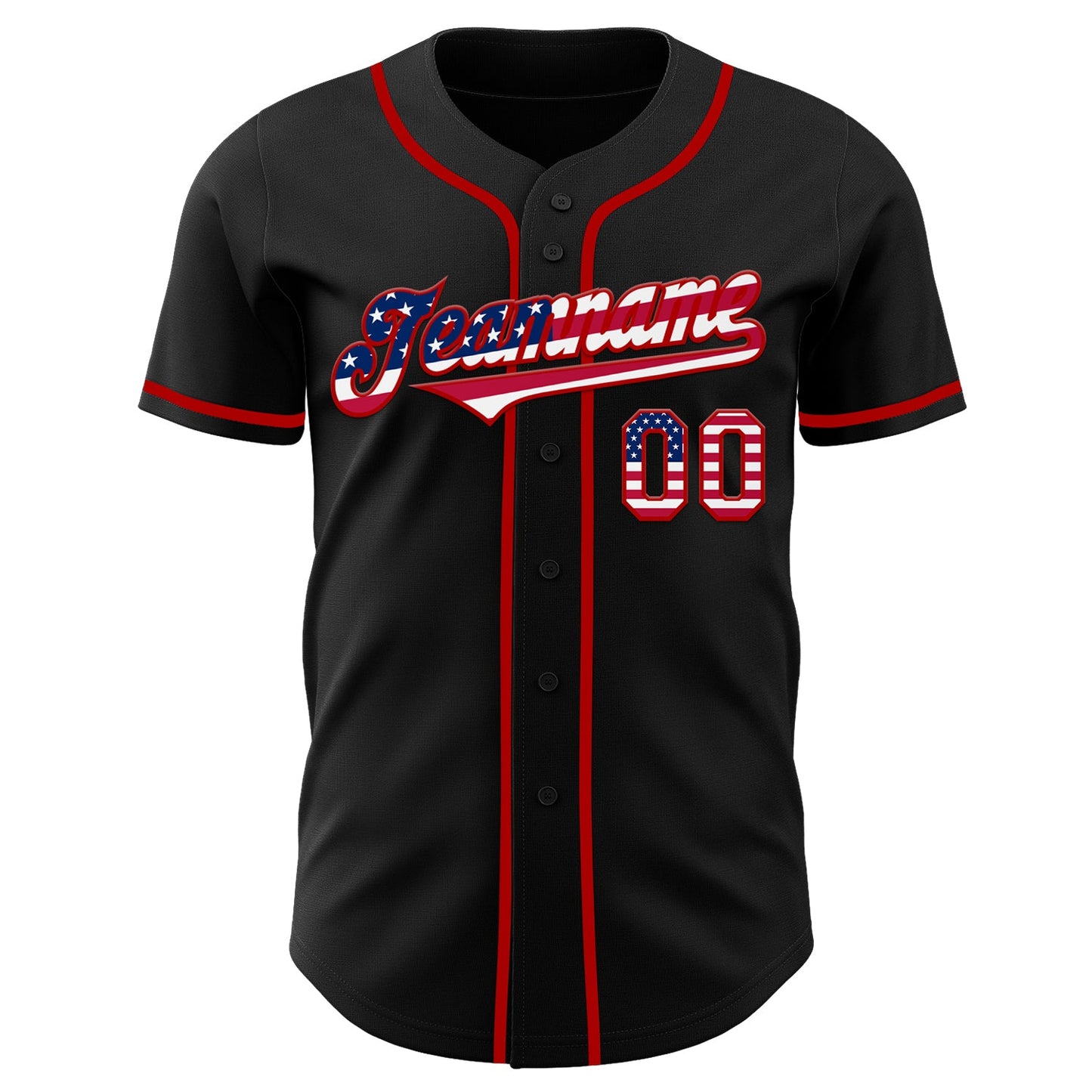 Custom Black USA Flag-Red Authentic Baseball Jersey view 2