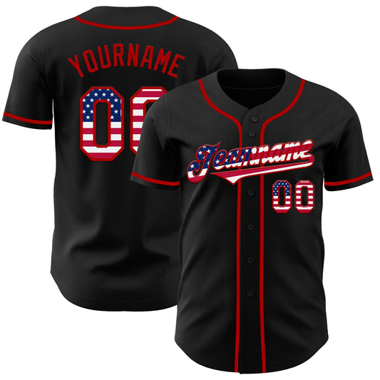 Custom Black USA Flag-Red Authentic Baseball Jersey - Main View