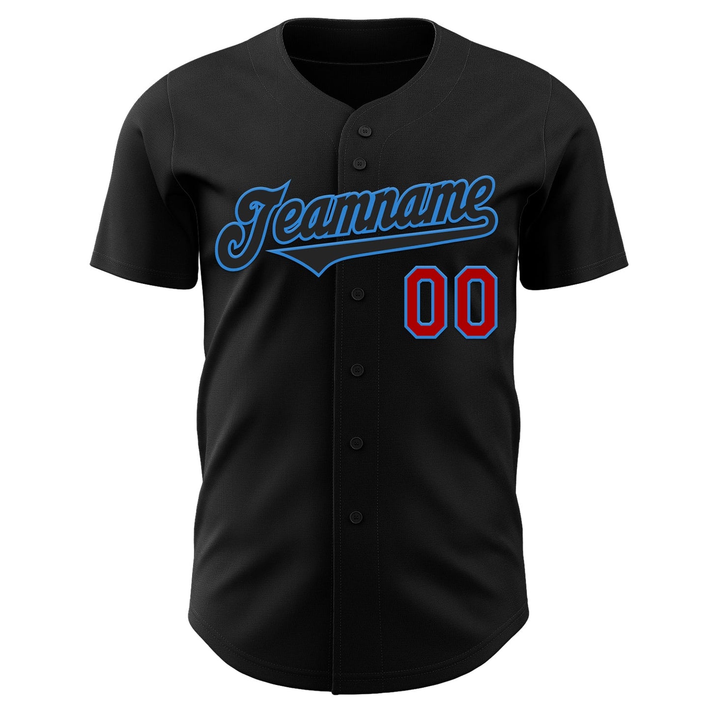 Custom Black Electric Blue-Red Authentic Baseball Jersey view 2