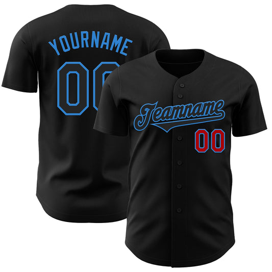 Custom Black Electric Blue-Red Authentic Baseball Jersey - Main View