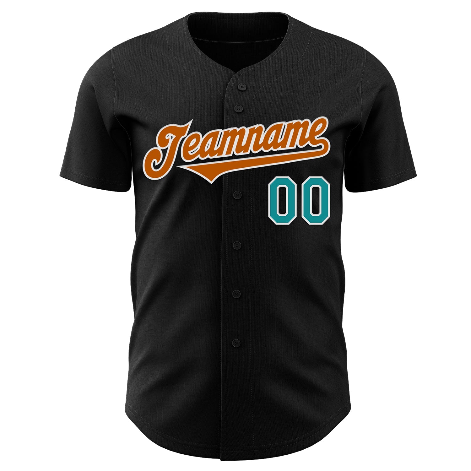 Custom Black Teal-Texas Orange Authentic Baseball Jersey view 2