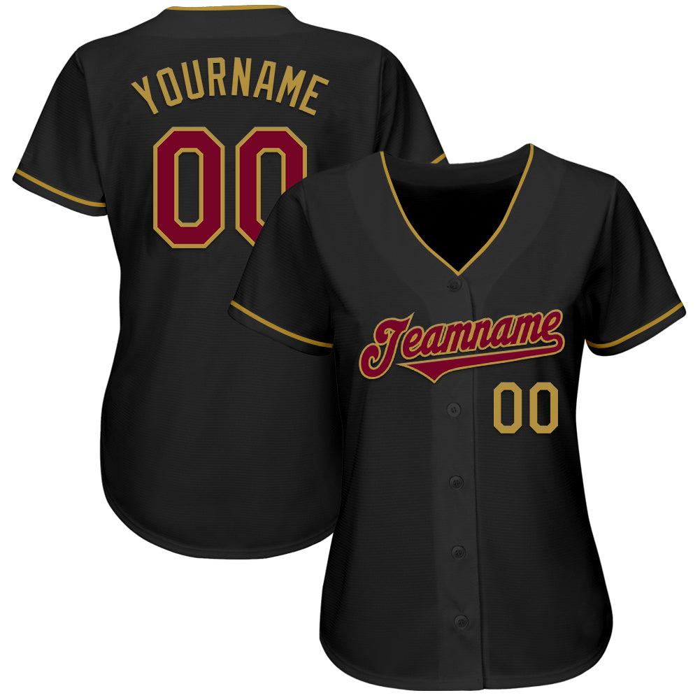 Custom Black Maroon-Old Gold Authentic Baseball Jersey view 2
