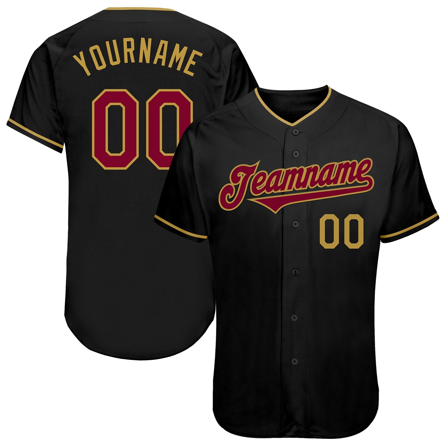 Custom Black Maroon-Old Gold Authentic Baseball Jersey - Main View