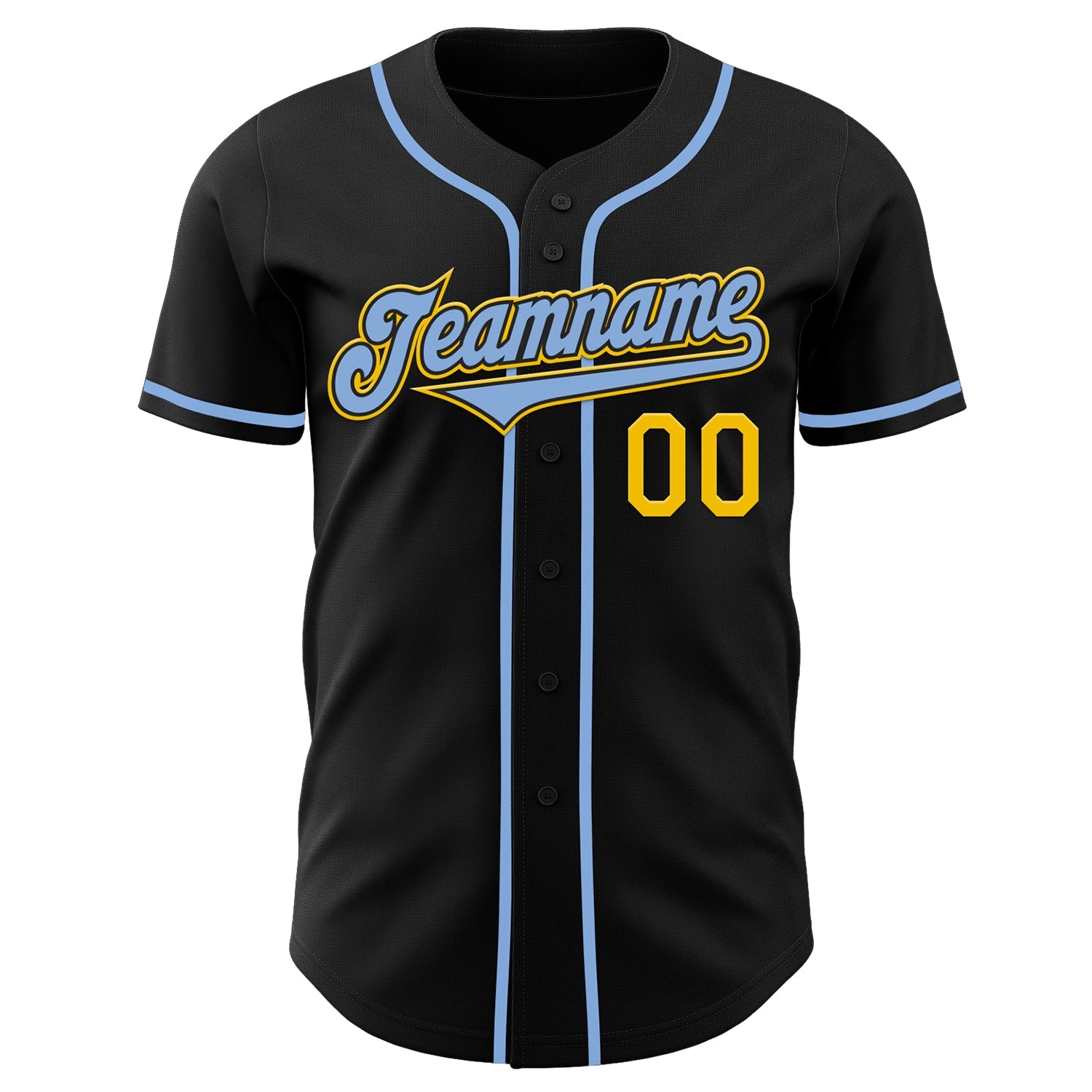 Custom Black Light Blue-Yellow Authentic Baseball Jersey view 2