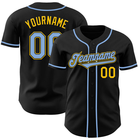 Custom Black Light Blue-Yellow Authentic Baseball Jersey - Main View