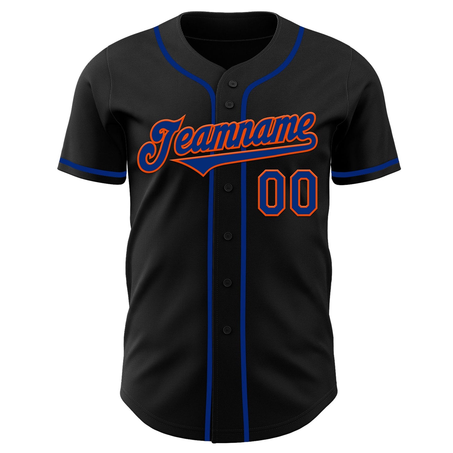 Custom Black Royal-Orange Authentic Baseball Jersey view 2