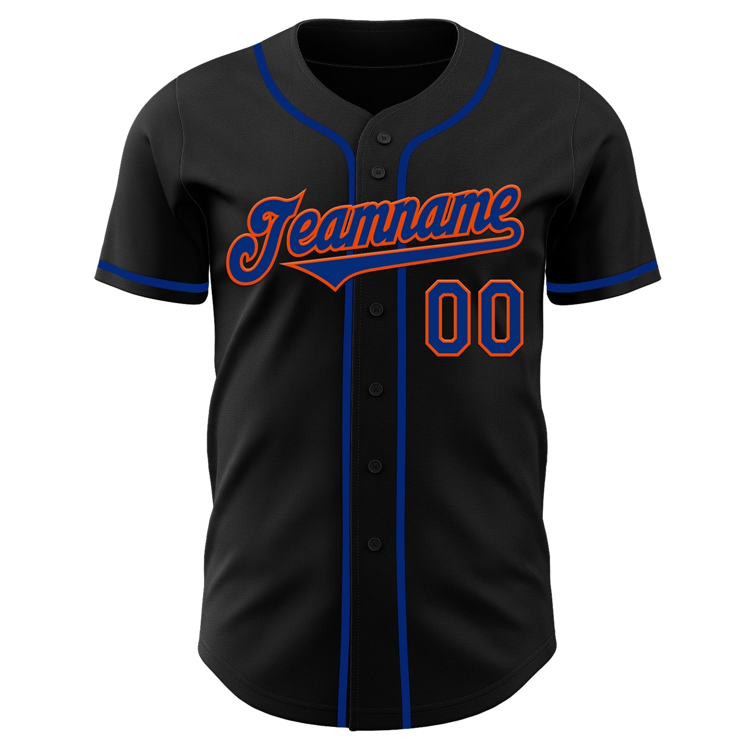 Custom Black Royal-Orange Authentic Baseball Jersey view 2