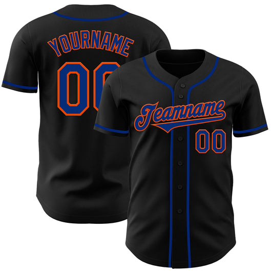 Custom Black Royal-Orange Authentic Baseball Jersey - Main View