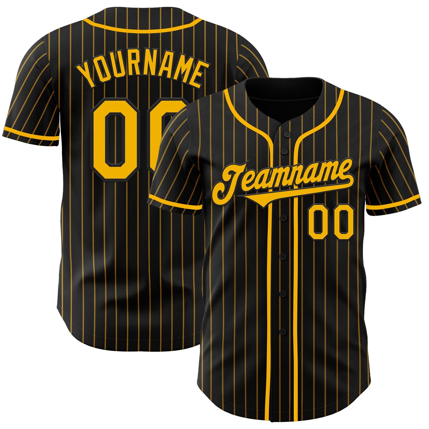 Custom Black Gold Pinstripe Gold Authentic Baseball Jersey - Main View