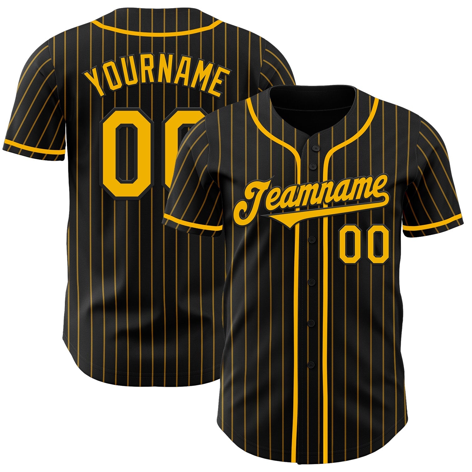 Custom Black Gold Pinstripe Gold Authentic Baseball Jersey - Main View