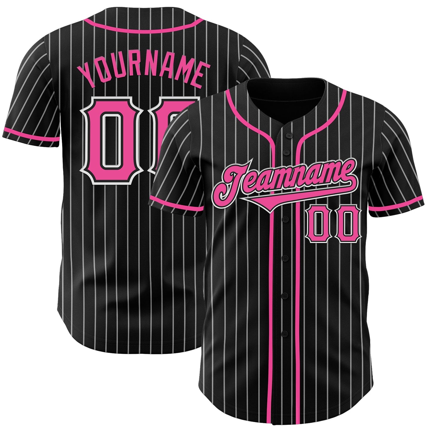 Custom Black White Pinstripe Pink Authentic Baseball Jersey - Main View