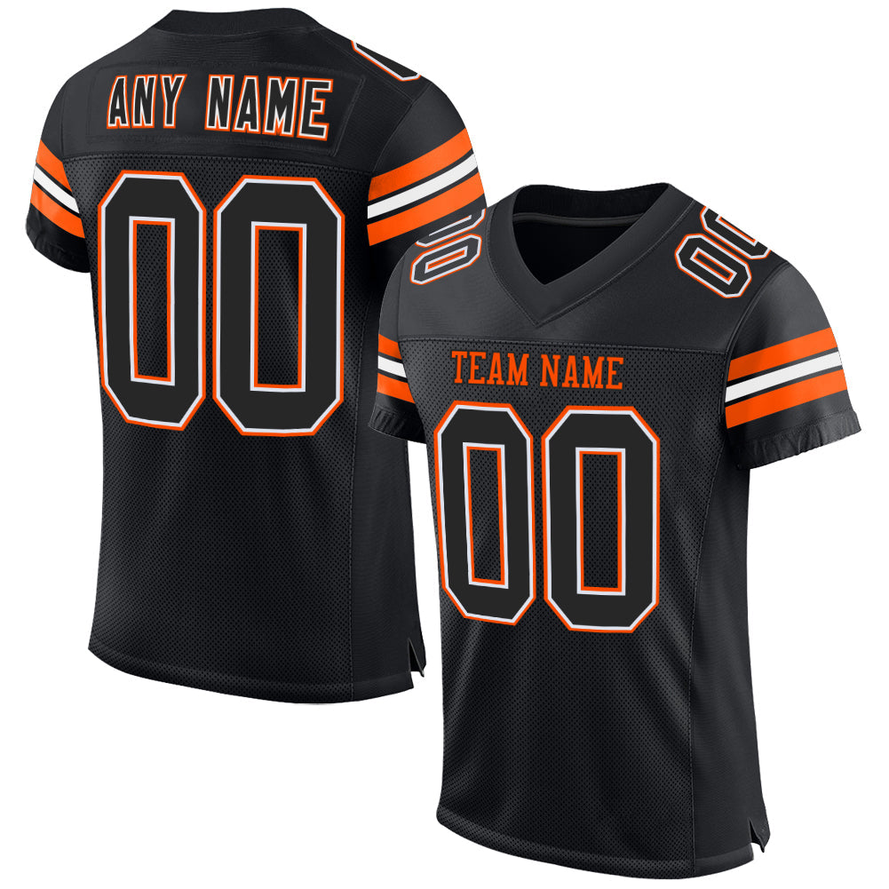 Custom Black White-Orange Mesh Authentic Football Jersey - Main View