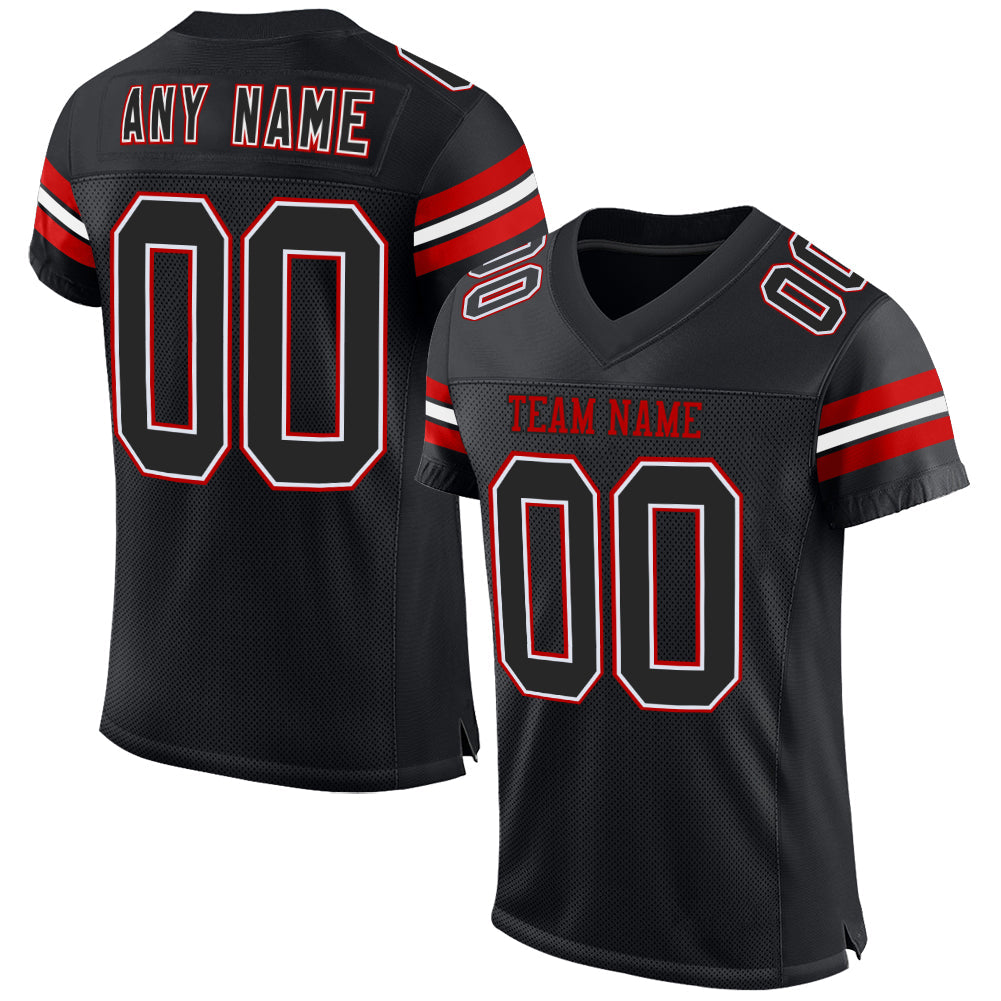 Custom Black White-Red Mesh Authentic Football Jersey - Main View