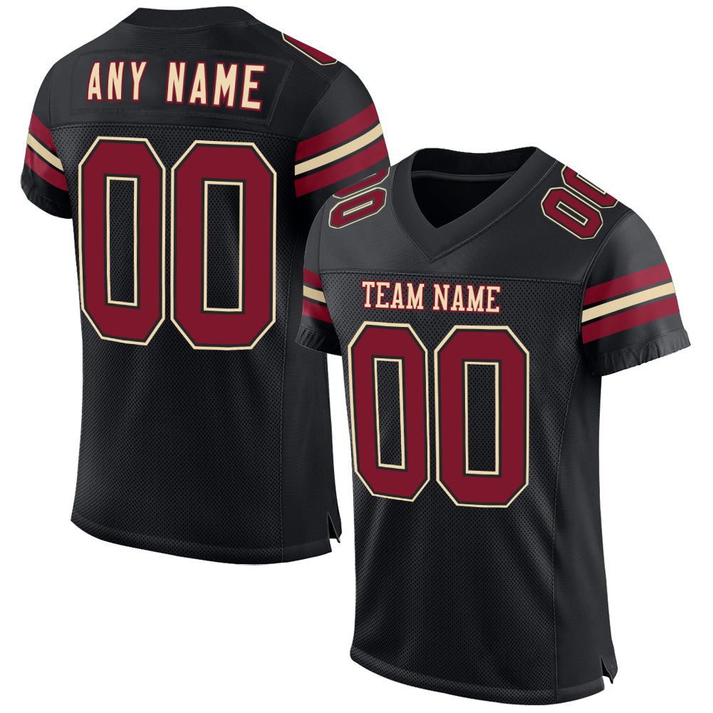 Custom Black Crimson-Cream Mesh Authentic Football Jersey - Main View