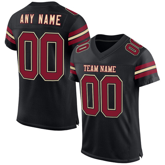 Custom Black Crimson-Cream Mesh Authentic Football Jersey - Main View