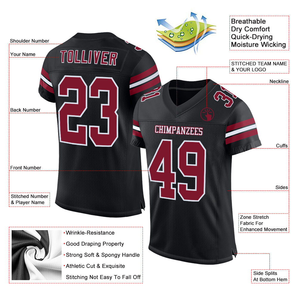 Custom Black Crimson-White Mesh Authentic Football Jersey view 2