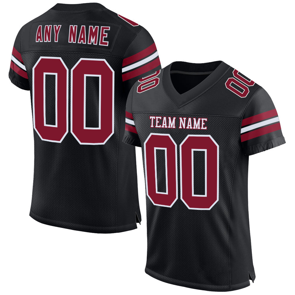 Custom Black Crimson-White Mesh Authentic Football Jersey - Main View
