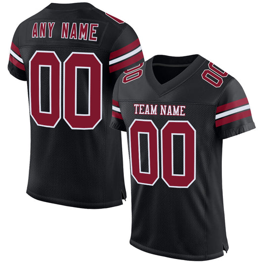 Custom Black Crimson-White Mesh Authentic Football Jersey - Main View