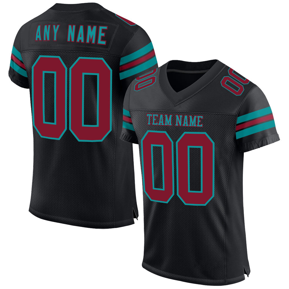Custom Black Crimson-Teal Mesh Authentic Football Jersey - Main View