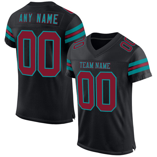 Custom Black Crimson-Teal Mesh Authentic Football Jersey - Main View