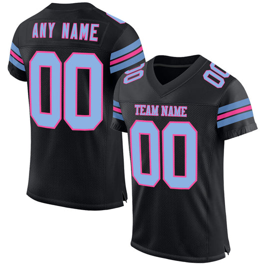 Custom Black Light Blue-Pink Mesh Authentic Football Jersey - Main View