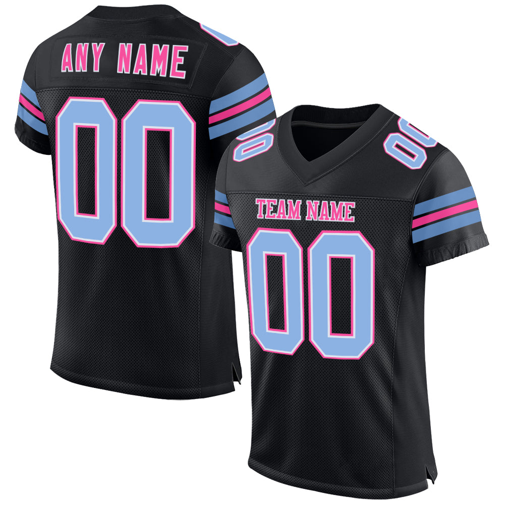 Custom Black Light Blue-Pink Mesh Authentic Football Jersey - Main View