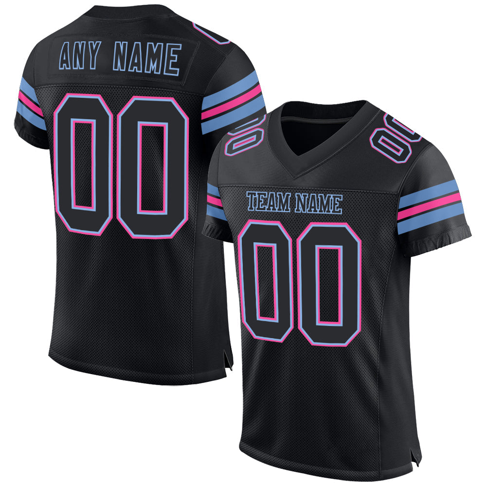 Custom Black Light Blue-Pink Mesh Authentic Football Jersey - Main View