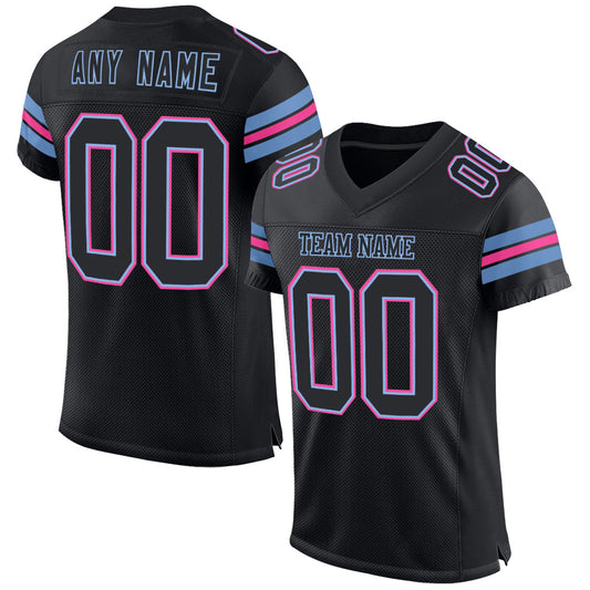 Custom Black Light Blue-Pink Mesh Authentic Football Jersey - Main View