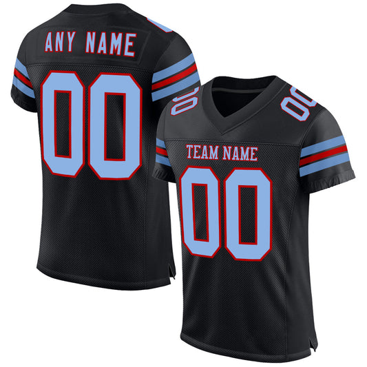 Custom Black Light Blue-Red Mesh Authentic Football Jersey - Main View