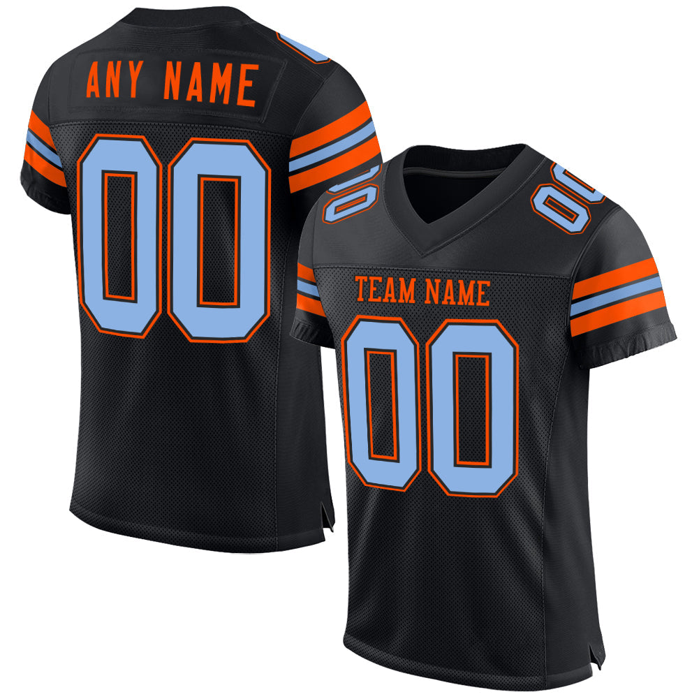 Custom Black Light Blue-Orange Mesh Authentic Football Jersey - Main View