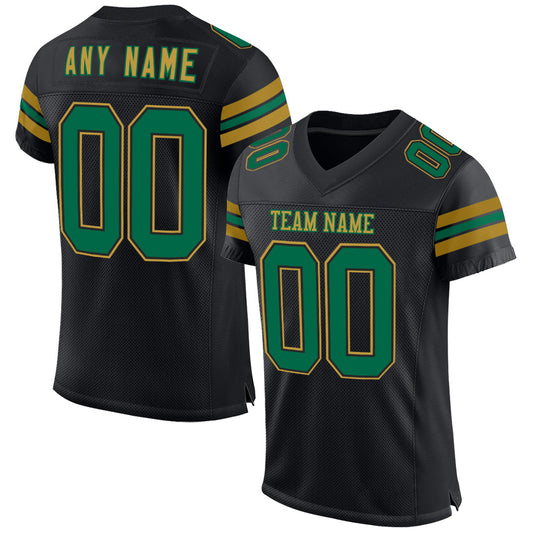 Custom Black Kelly Green-Old Gold Mesh Authentic Football Jersey - Main View