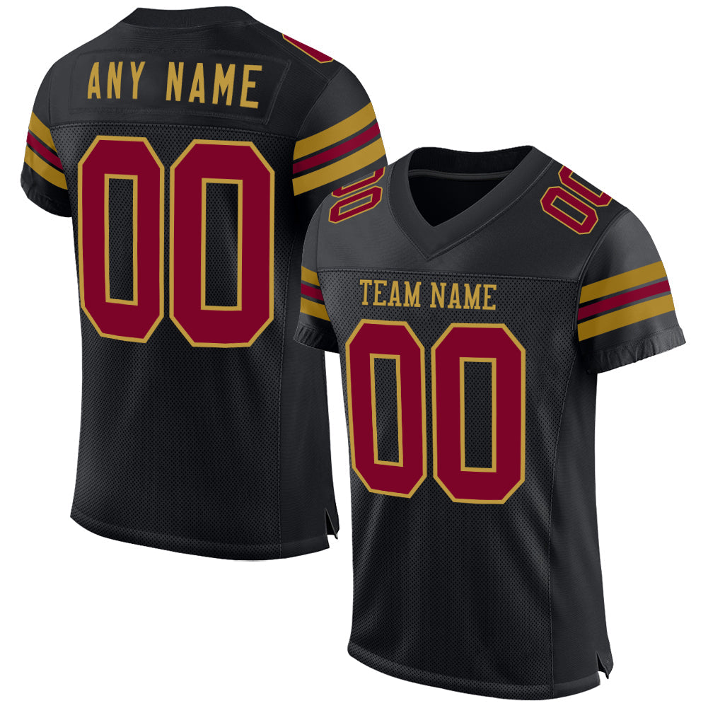Custom Black Maroon-Old Gold Mesh Authentic Football Jersey - Main View