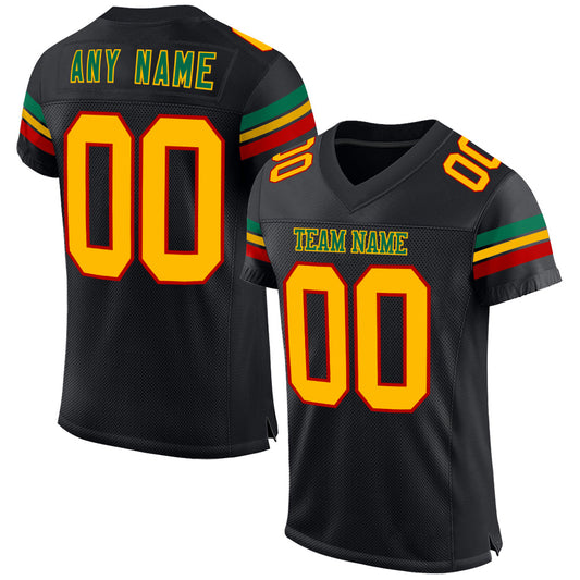 Custom Black Gold Red-Kelly Green Mesh Authentic Football Jersey - Main View