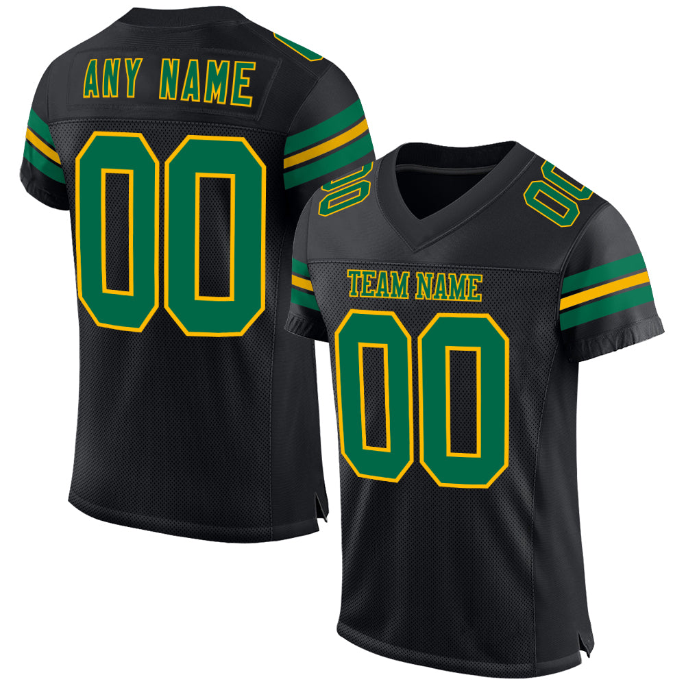 Custom Black Kelly Green-Gold Mesh Authentic Football Jersey - Main View