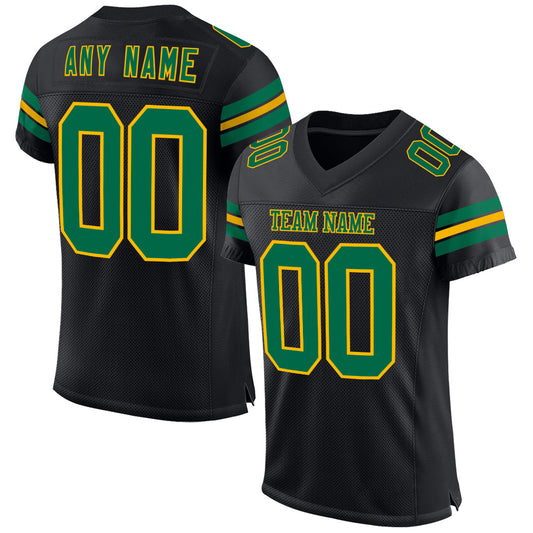 Custom Black Kelly Green-Gold Mesh Authentic Football Jersey - Main View