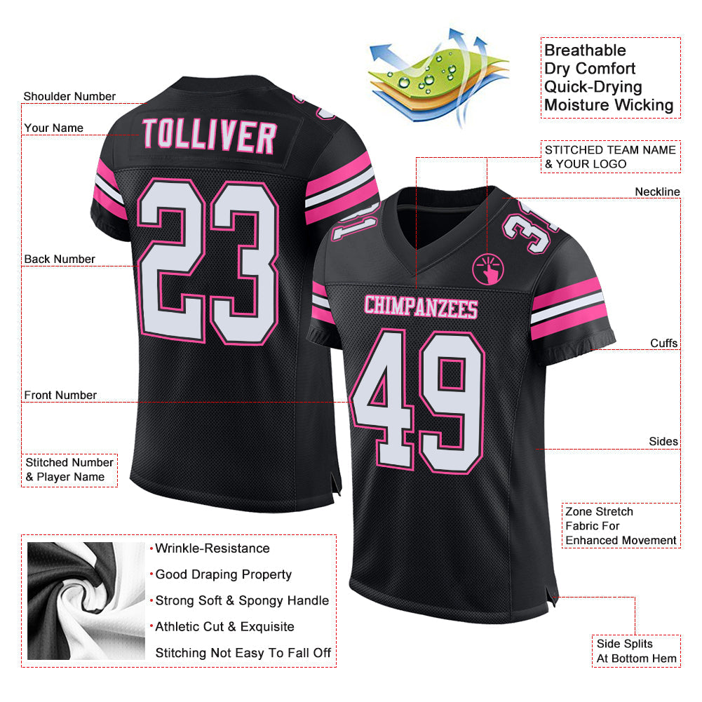 Custom Black White-Pink Mesh Authentic Football Jersey view 2