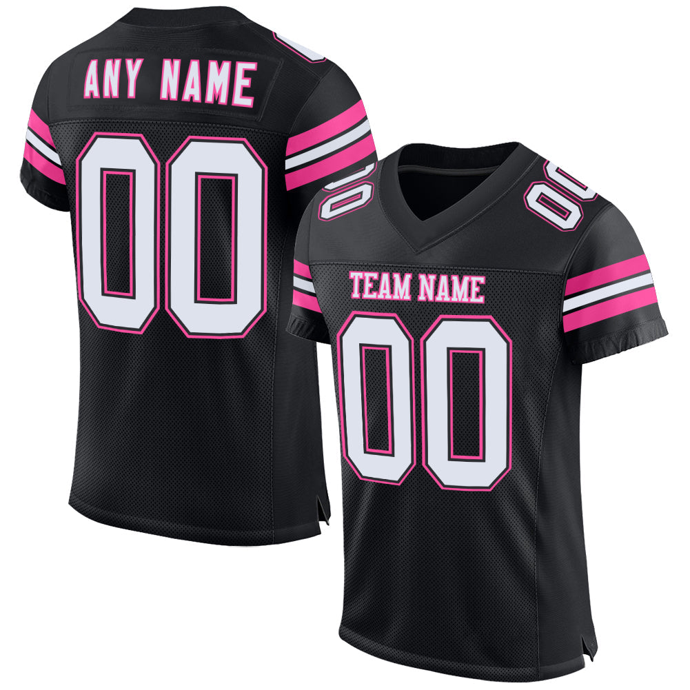 Custom Black White-Pink Mesh Authentic Football Jersey - Main View