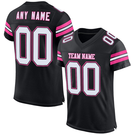 Custom Black White-Pink Mesh Authentic Football Jersey - Main View