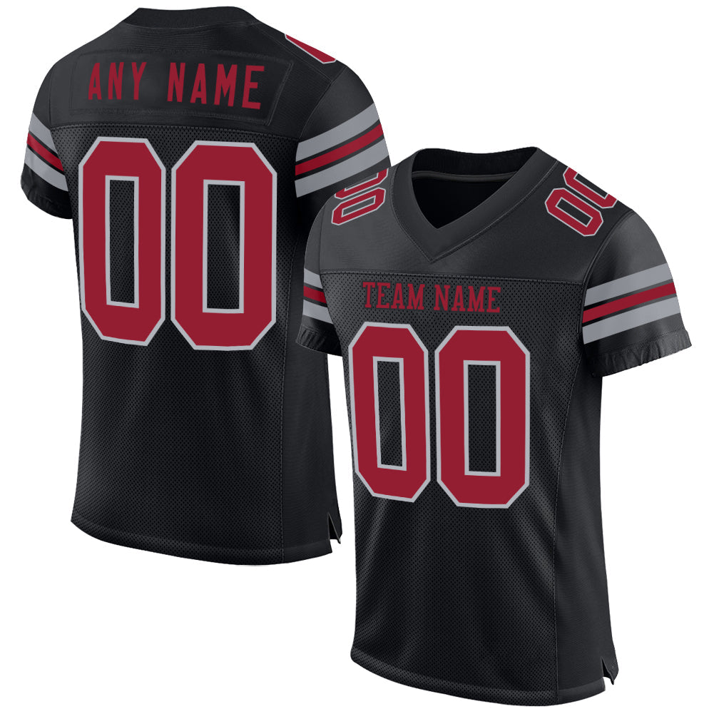 Custom Black Cardinal-Gray Mesh Authentic Football Jersey - Main View