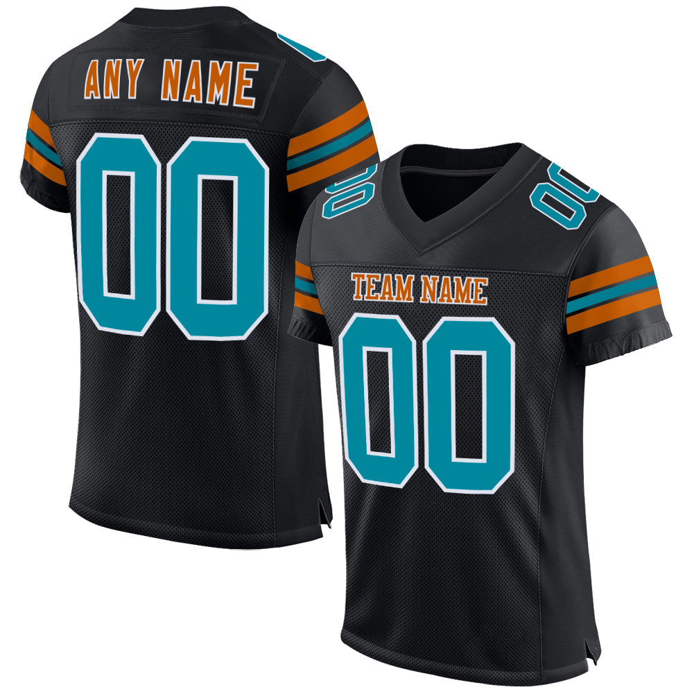 Custom Black Teal-Texas Orange Mesh Authentic Football Jersey - Main View