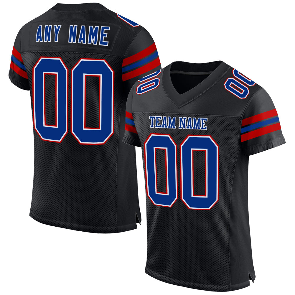 Custom Black Royal-Red Mesh Authentic Football Jersey - Main View