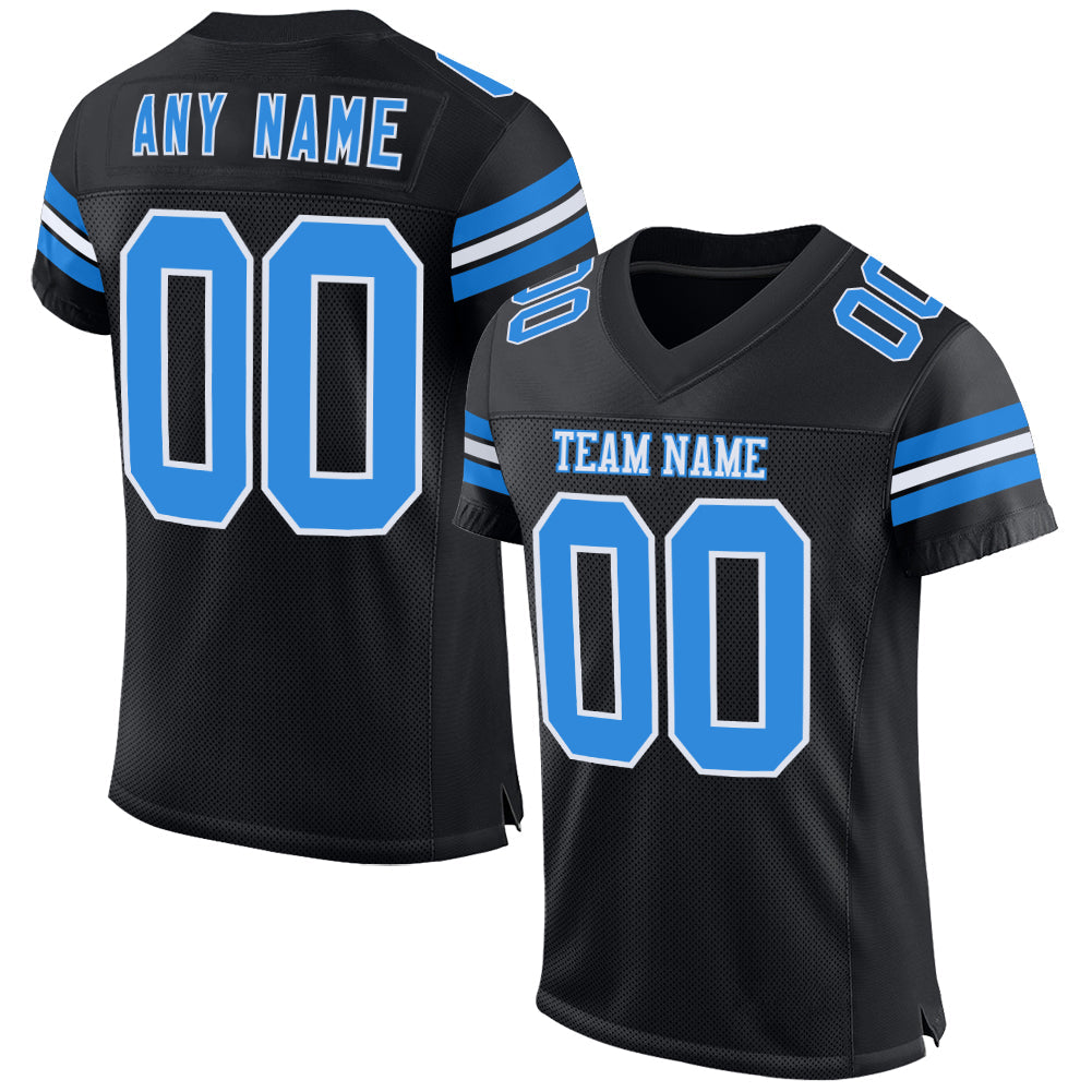 Custom Black Powder Blue-White Mesh Authentic Football Jersey - Main View