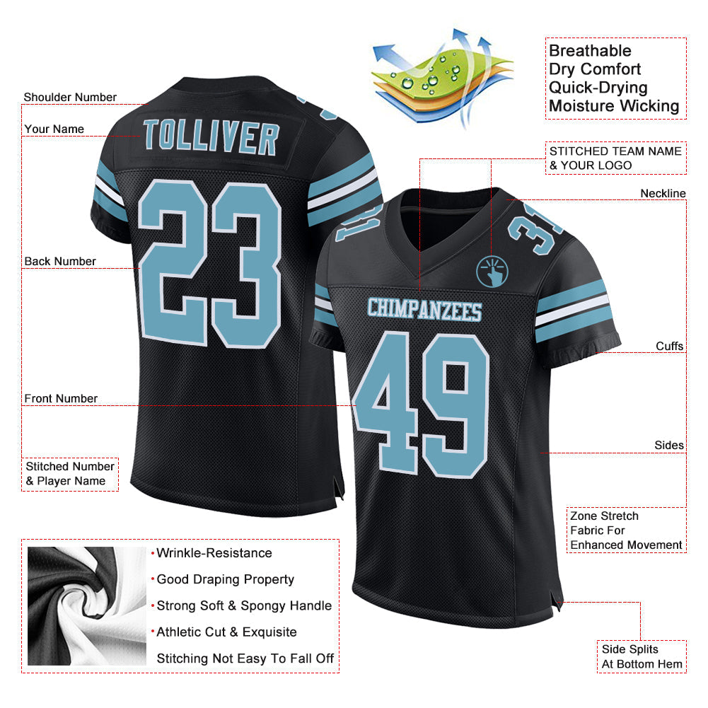 Custom Black Shadow Blue-White Mesh Authentic Football Jersey view 2