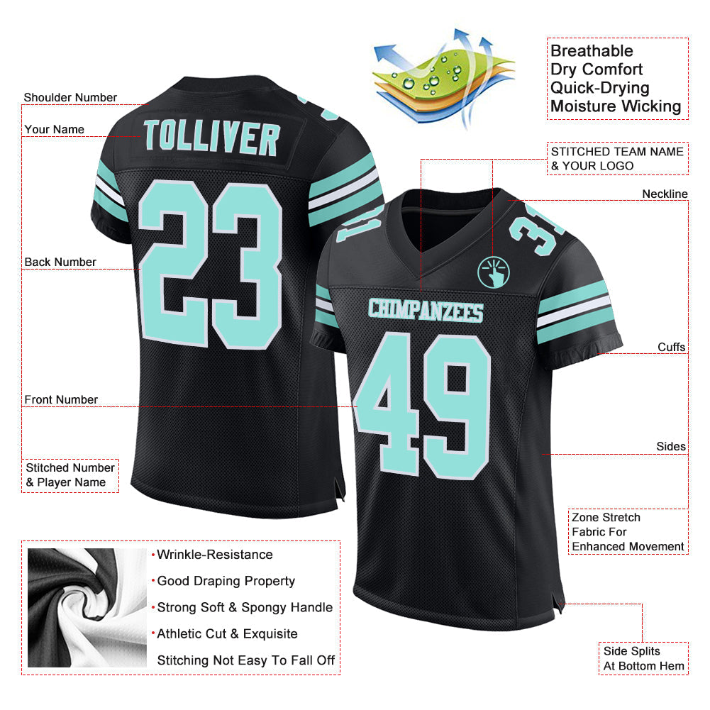 Custom Black Ice Blue-White Mesh Authentic Football Jersey view 2