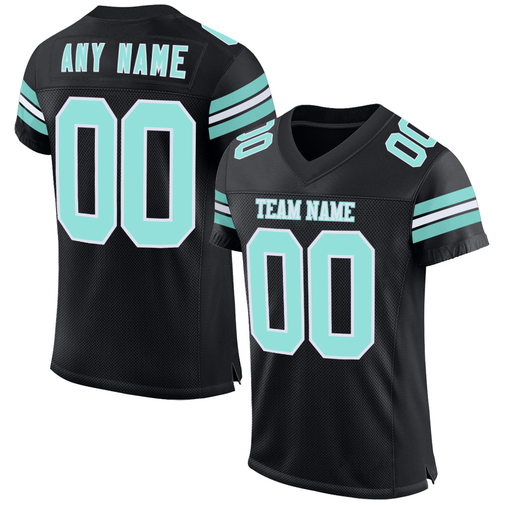 Custom Black Ice Blue-White Mesh Authentic Football Jersey - Main View