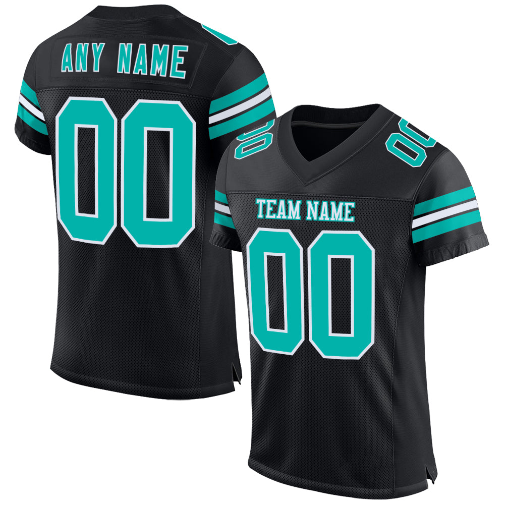 Custom Black Aqua-White Mesh Authentic Football Jersey - Main View