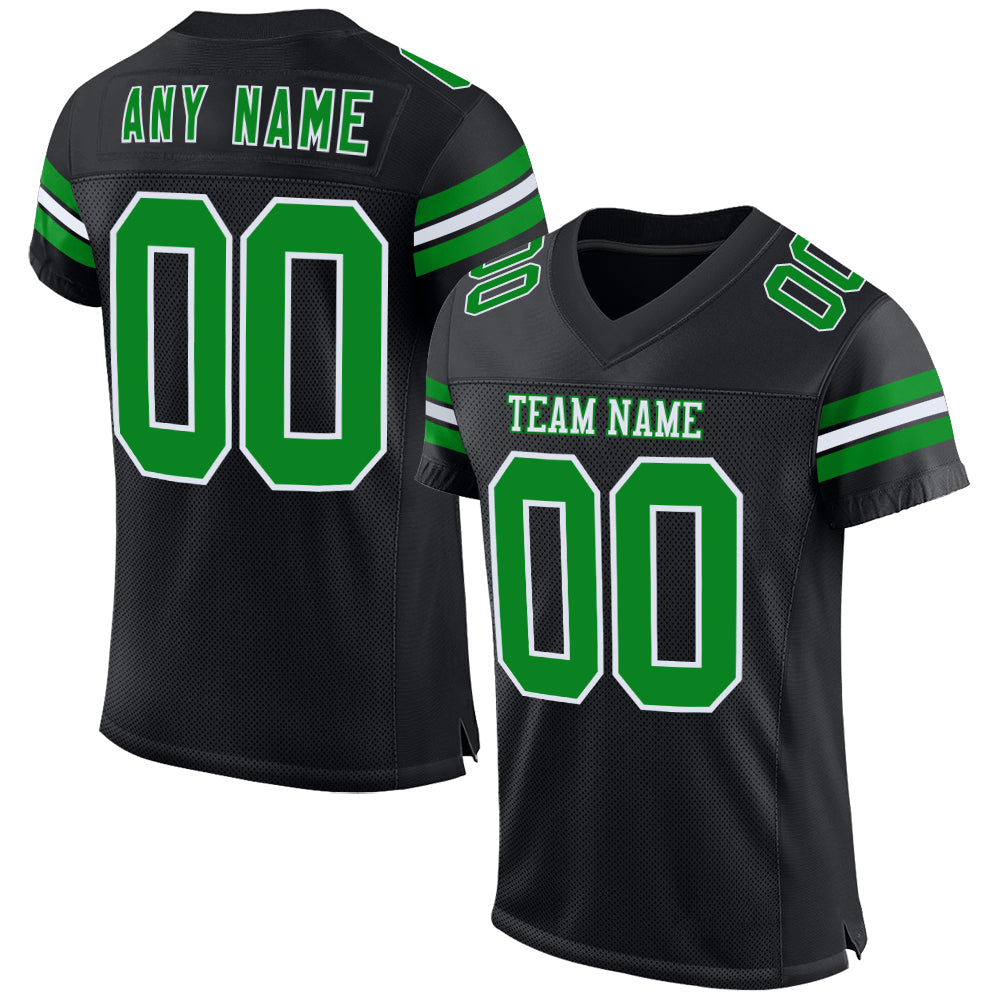 Custom Black Grass Green-White Mesh Authentic Football Jersey - Main View