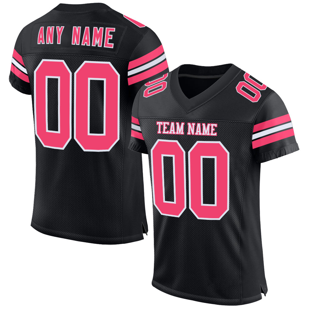 Custom Black Neon Pink-White Mesh Authentic Football Jersey - Main View