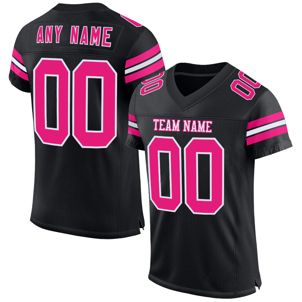 Custom Black Hot Pink-White Mesh Authentic Football Jersey - Main View