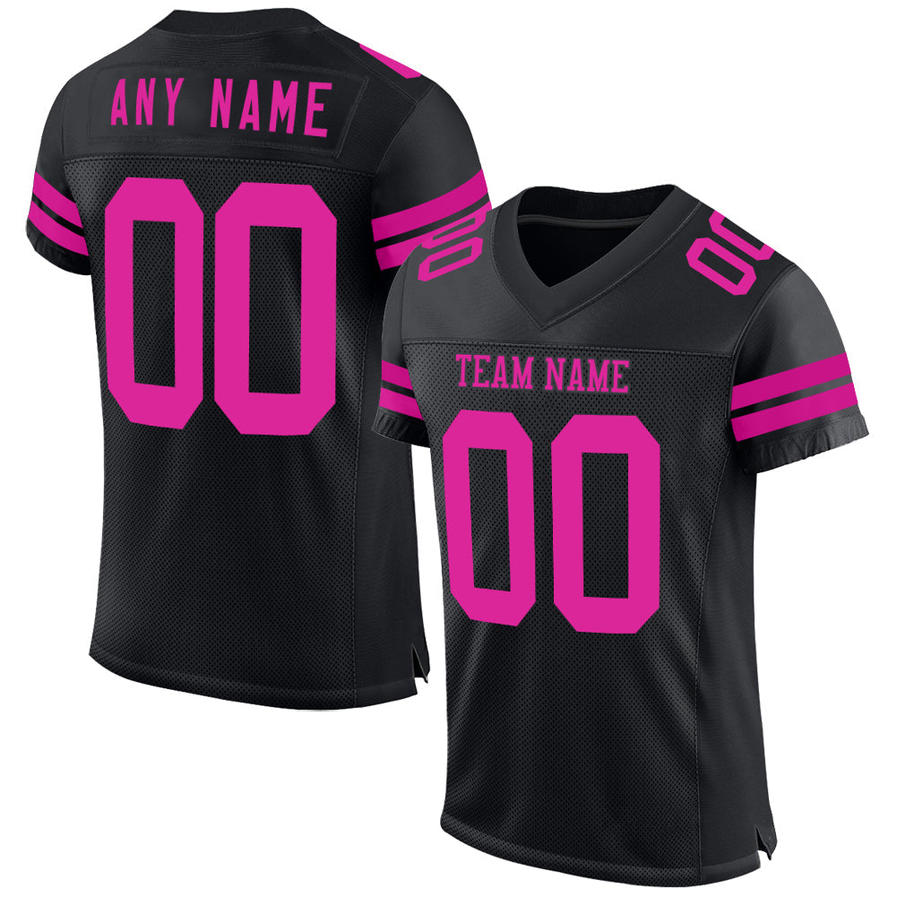 Custom Black Deep Pink Mesh Authentic Football Jersey - Main View